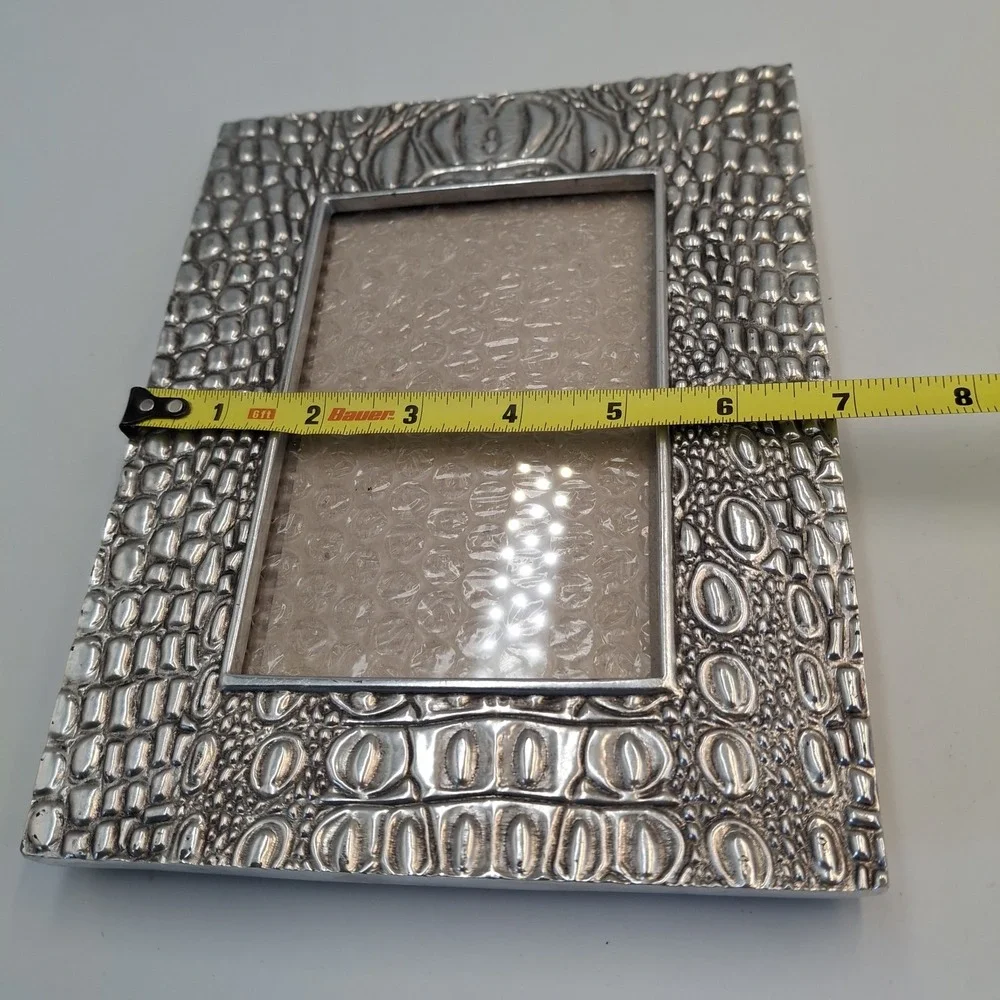 Nicole Miller Home Silver Crocodile Reptile Embossed 4x6 Picture Frame Metal